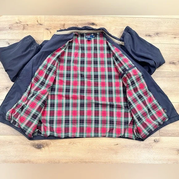 Vintage Polo Ralph Lauren Plaid Lined Harrington Jacket Blue Size 3LT Tall Lined - Picture 5 of 7